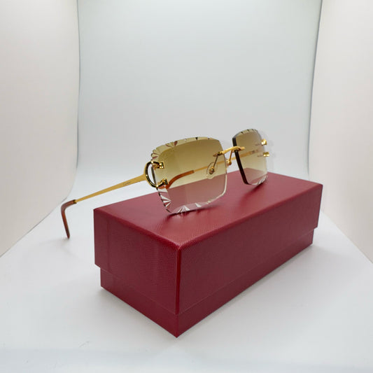Big C “Wires” Gold Rimless Sunglasses w/ Brown Diamond Cut Lenses